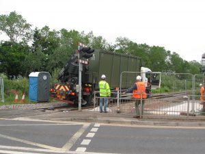 Lorry at site - Seaward Way Level Crossing West Somerset Railway REB