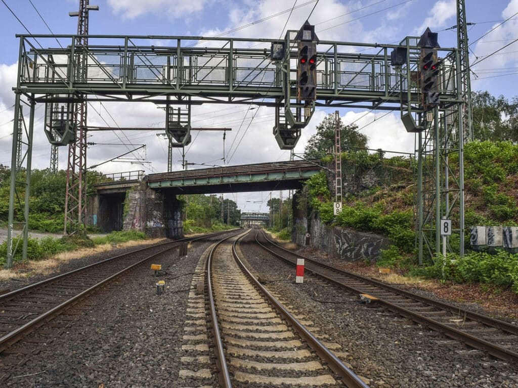 All the tracks under the rail bridge