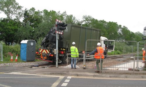 Lorry at site - Seaward Way Level Crossing West Somerset Railway REB